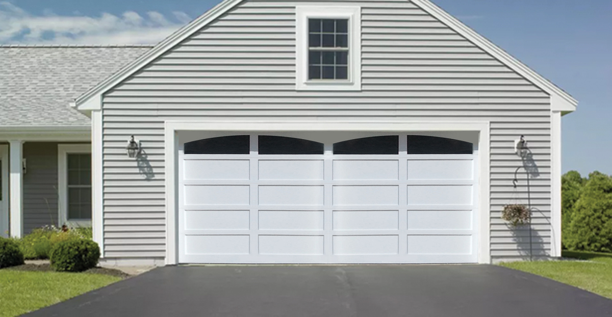 White Pinnacle aluminum garage with clear windows